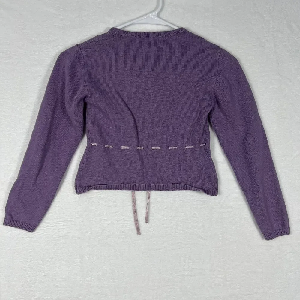 American Girl Girls Purple Cardigan Sweater Size S Ramie Cotton Tie Front